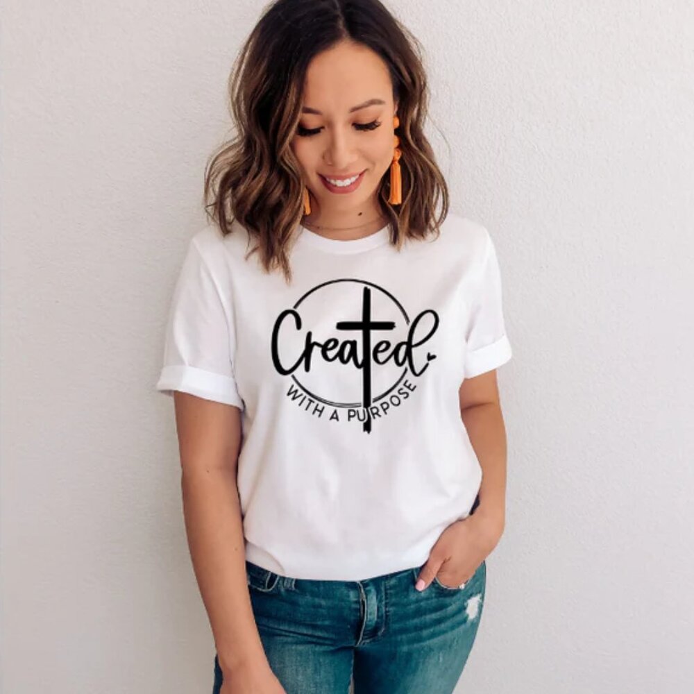 Created With A Purpose (Comfort Color Tee- Washed Denim) New